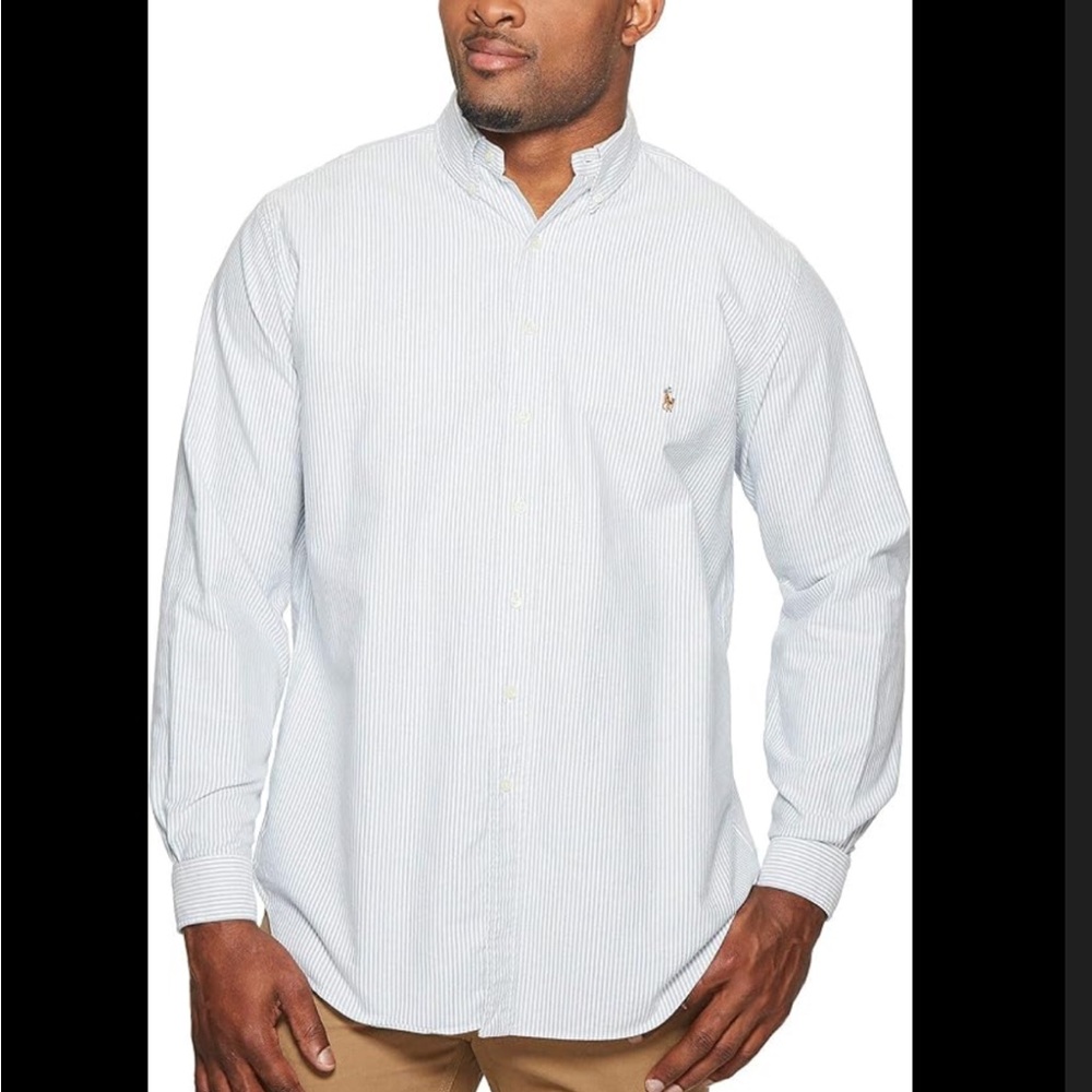 Ralph Lauren Men's Light Blue Striped Button Down Shirt